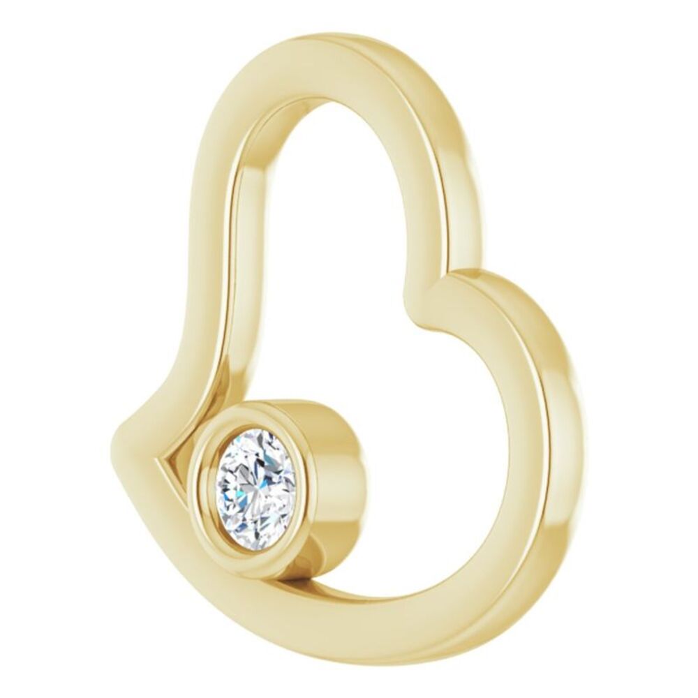14K Yellow Gold 1/10 Ct Diamond Solitaire Heart Pendant, 15mm - Picture 2 of 4